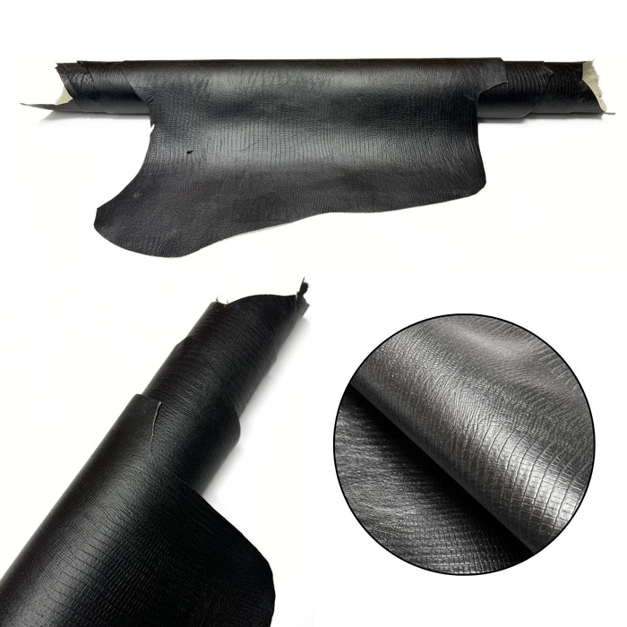 Lizard Print Black Lining Leather Hide - 2 oz Cowhide Split - 8-13 Square Feet