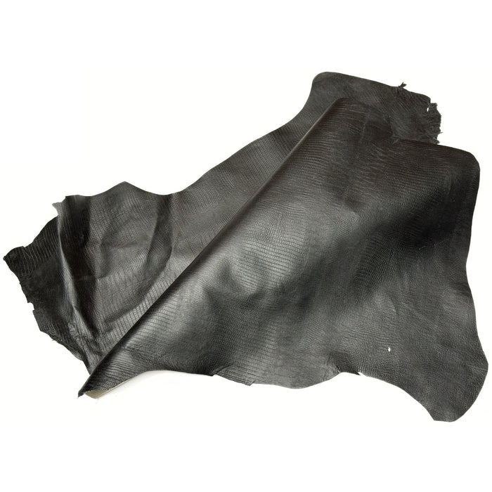 Lizard Print Black Lining Leather Hide - 2 oz Cowhide Split - 8-13 Square Feet