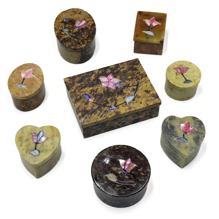 Handcrafted Stone Inlay Jewelry Boxes with Flower Design