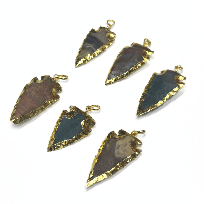 Gold Plated Agate Arrowhead Pendants - Pack of 6