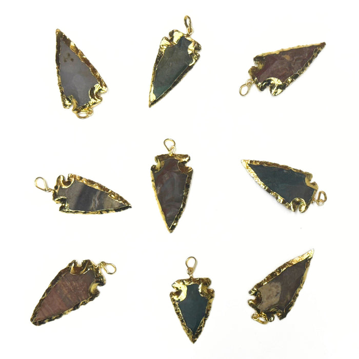 Gold Plated Agate Arrowhead Pendants - Pack of 6