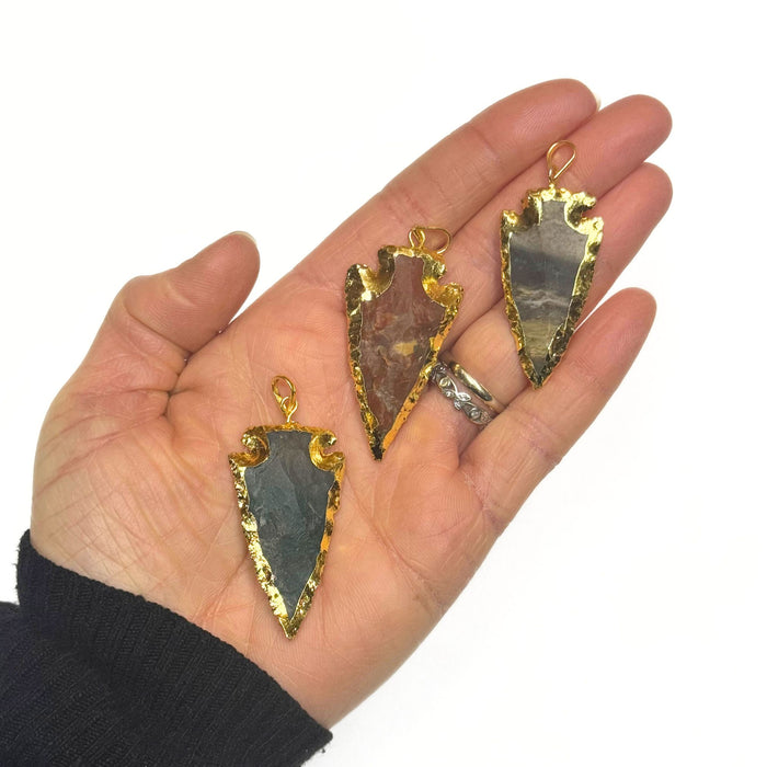 Gold Plated Agate Arrowhead Pendants - Pack of 6