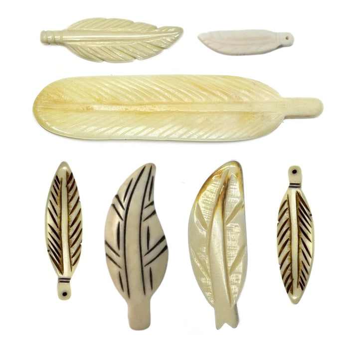 Bone Feather Accessories - Native Craft Supplies - 10 Pack Carved Bone Feather Beads