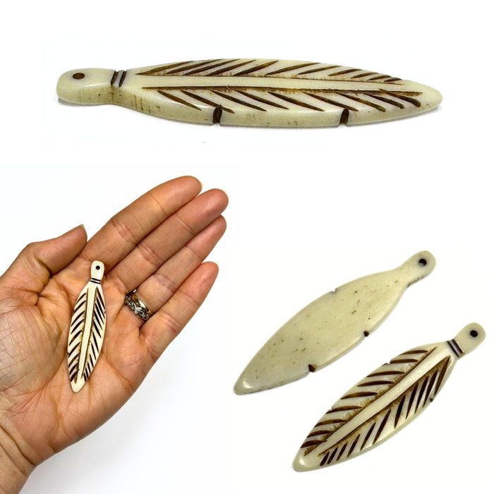 Bone Feather Accessories - Native Craft Supplies - 10 Pack Carved Bone Feather Beads