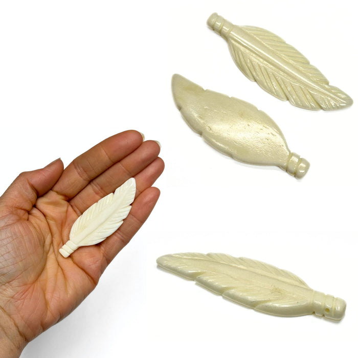 Bone Feather Accessories - Native Craft Supplies - 10 Pack Carved Bone Feather Beads