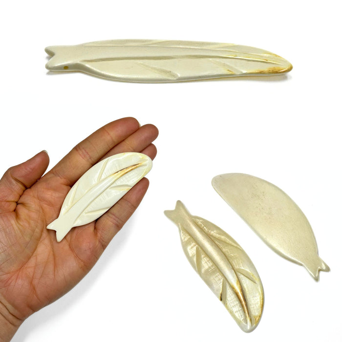 Bone Feather Accessories - Native Craft Supplies - 10 Pack Carved Bone Feather Beads