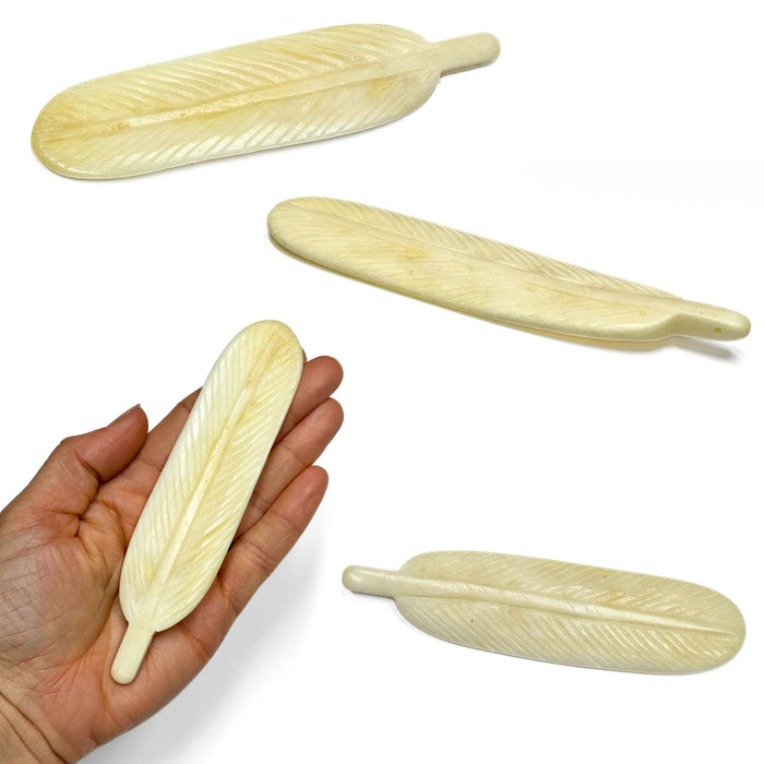 Bone Feather Accessories - Native Craft Supplies - 10 Pack Carved Bone Feather Beads