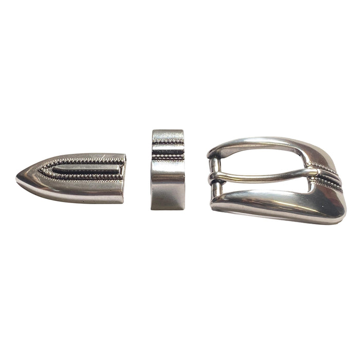 Three Piece Sterling Silver Plated Belt Buckle Set - Fits 1" Belts