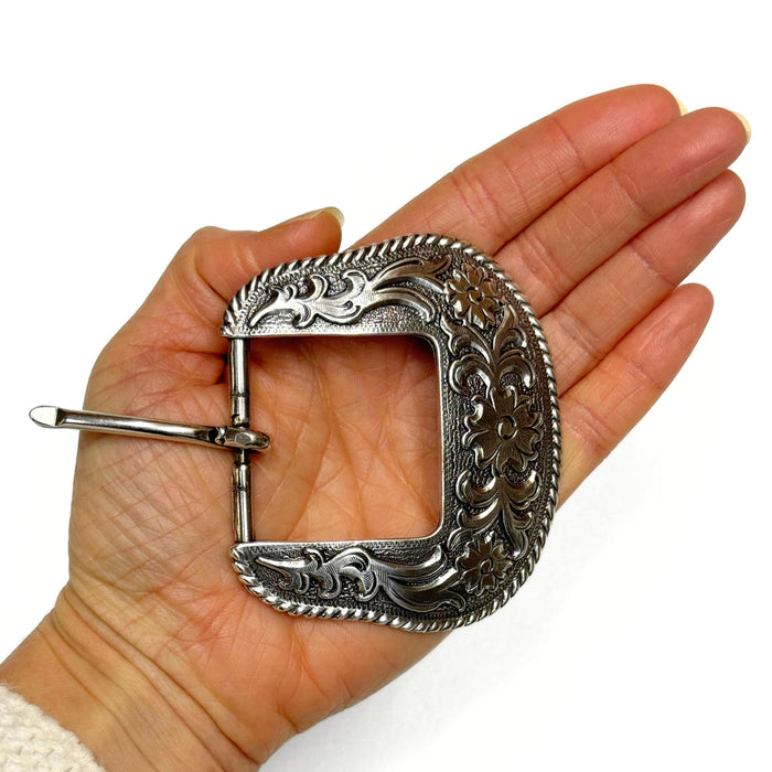 Three Piece Sterling Silver Plated Belt Buckle Set - Fits up to 1.5" Belts
