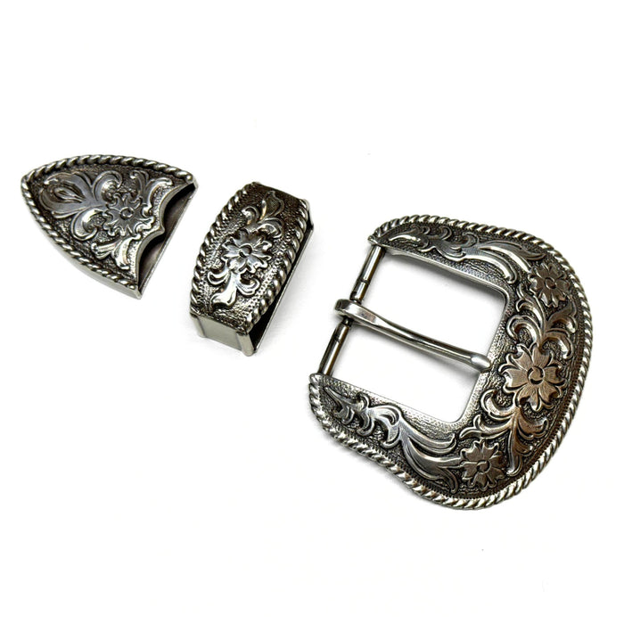 Three Piece Sterling Silver Plated Belt Buckle Set - Fits up to 1.5" Belts