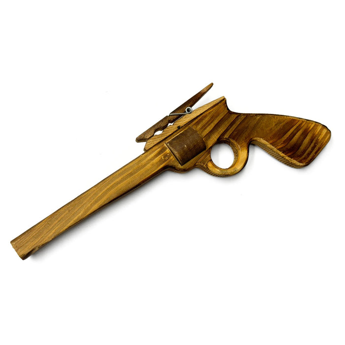 Handmade Natural Wooden Gun - Rubber Band Shooter - Classic Vintage Wooden Toy for Kids - Shooting Game for Children