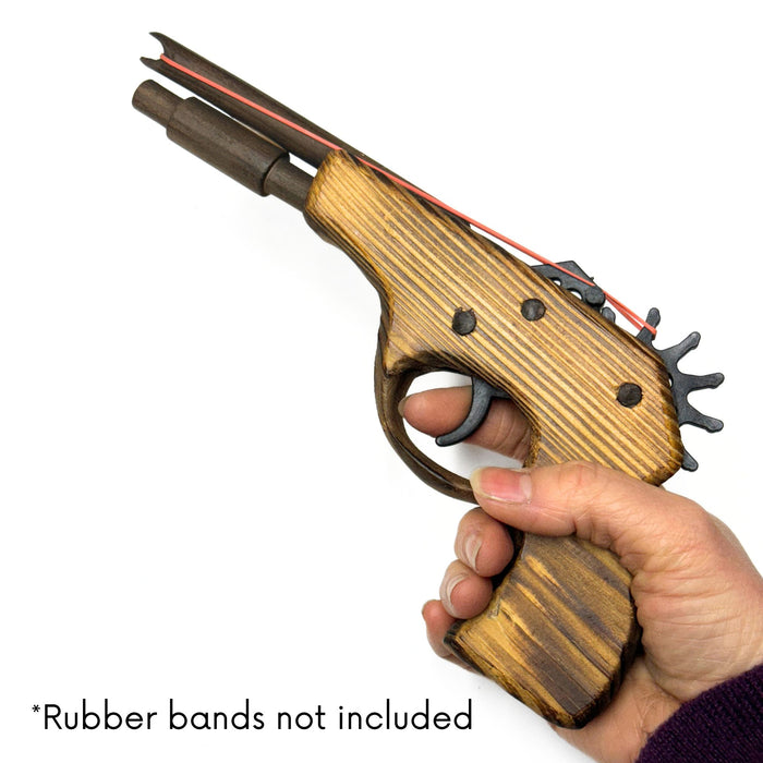 Handmade Natural Wooden Gun - Rubber Band Shooter - Classic Vintage Wooden Toy for Kids - Shooting Game for Children