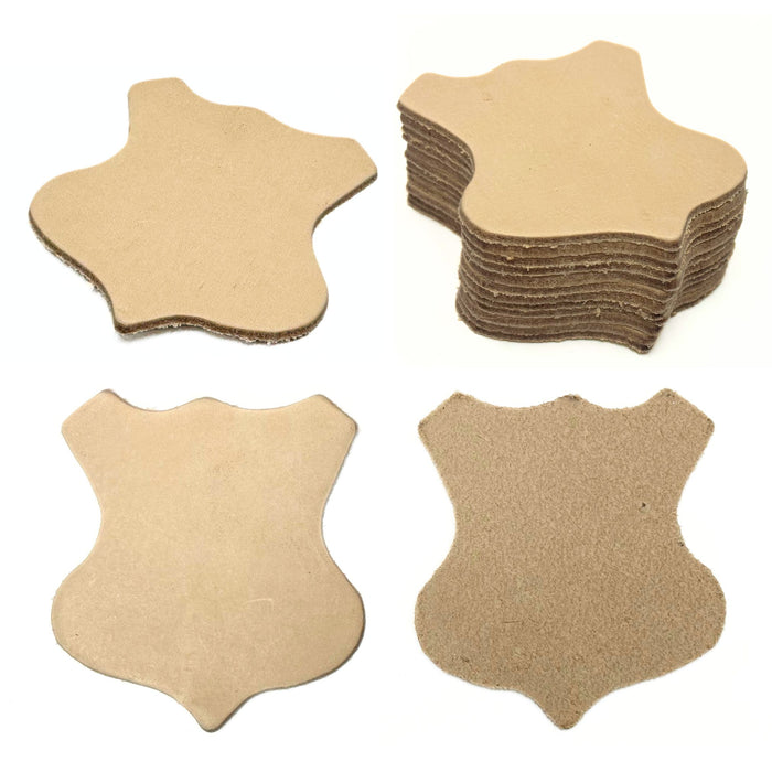 Oak Leather Tooling Shapes for Crafts - Arrowhead - Badge - Cross - Heart - Rectangle - 12 Pack