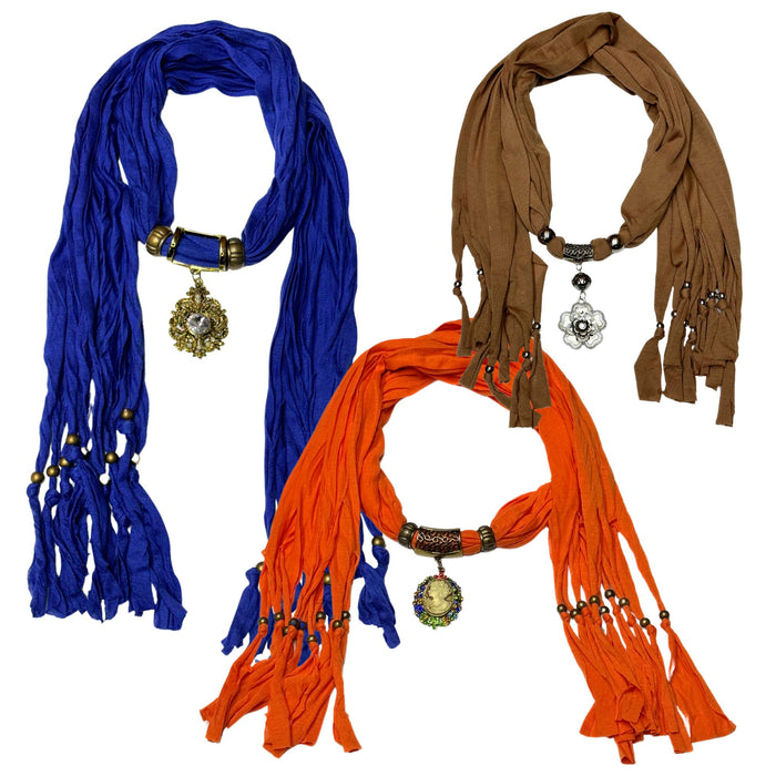 Unique Charming Fashion Scarves with Pendants - Assorted Pack of 3