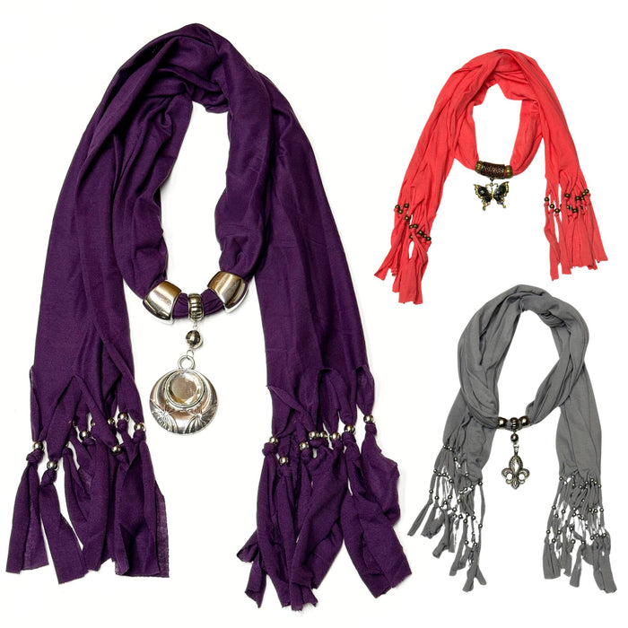 Unique Charming Fashion Scarves with Pendants - Assorted Pack of 3