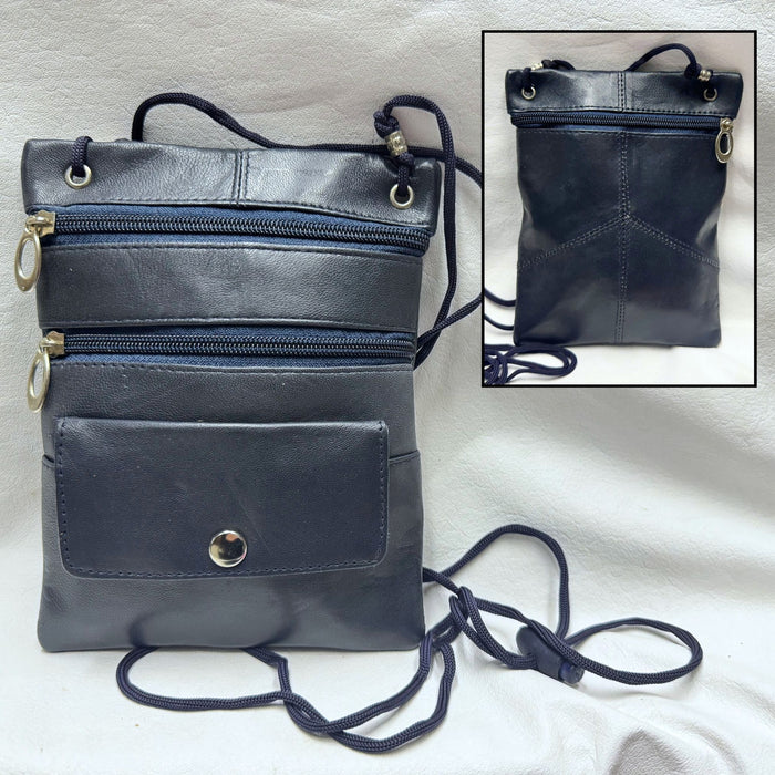 3 Zipper Leather Travel Pouch Bag - Small Cross Body Purse