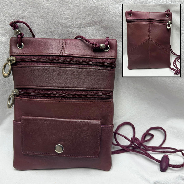 3 Zipper Leather Travel Pouch Bag - Small Cross Body Purse