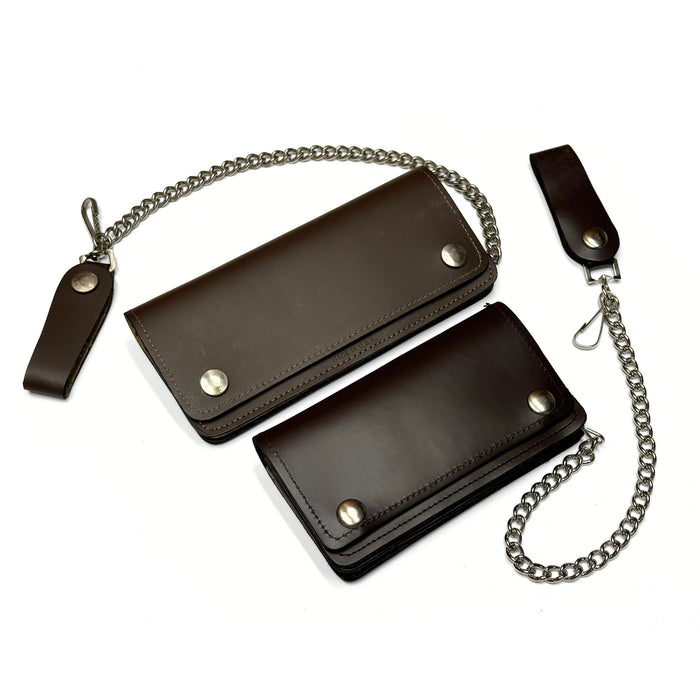 Brown Leather Trucker Wallet with Zipper and Snap Closure