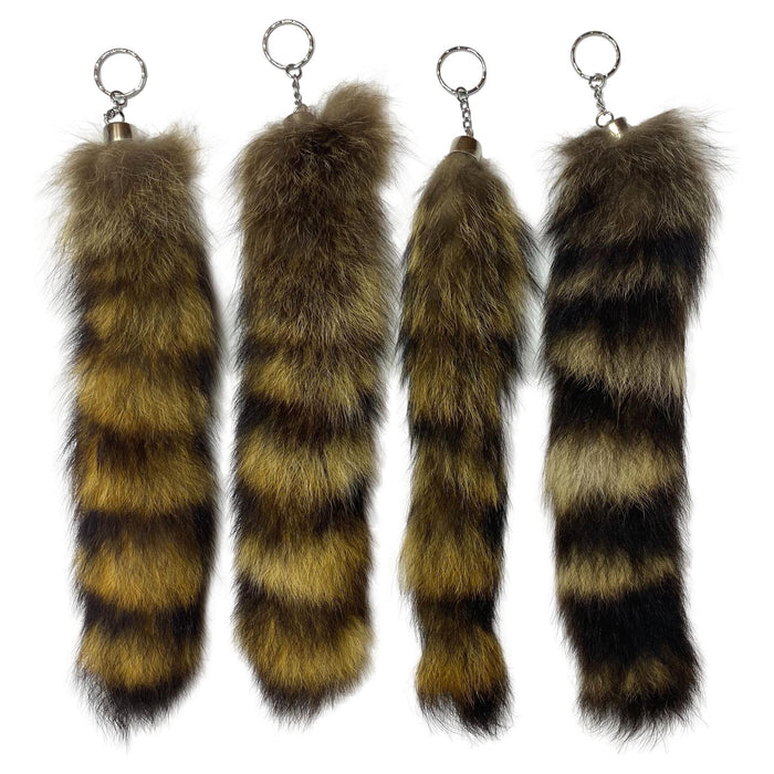 Authentic Raccoon Tail with Keychain - Genuine Fur Tails for Crafts and Costumes