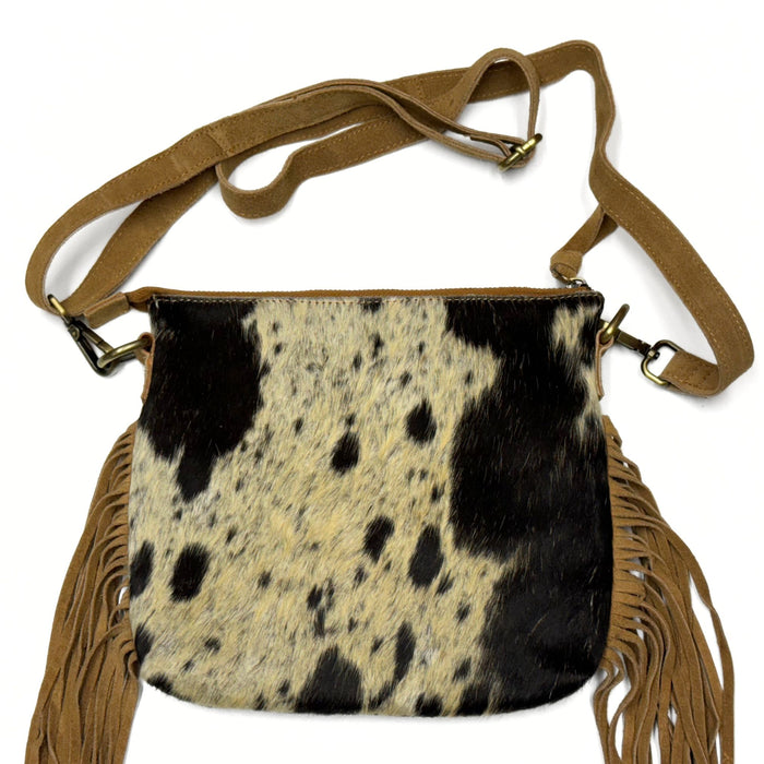 Hair on Hide Fringe Crossbody Purse - Leather Zipper Bag