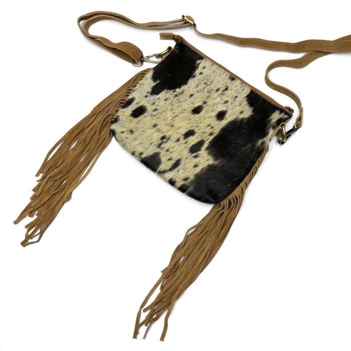 Hair on Hide Fringe Crossbody Purse - Leather Zipper Bag