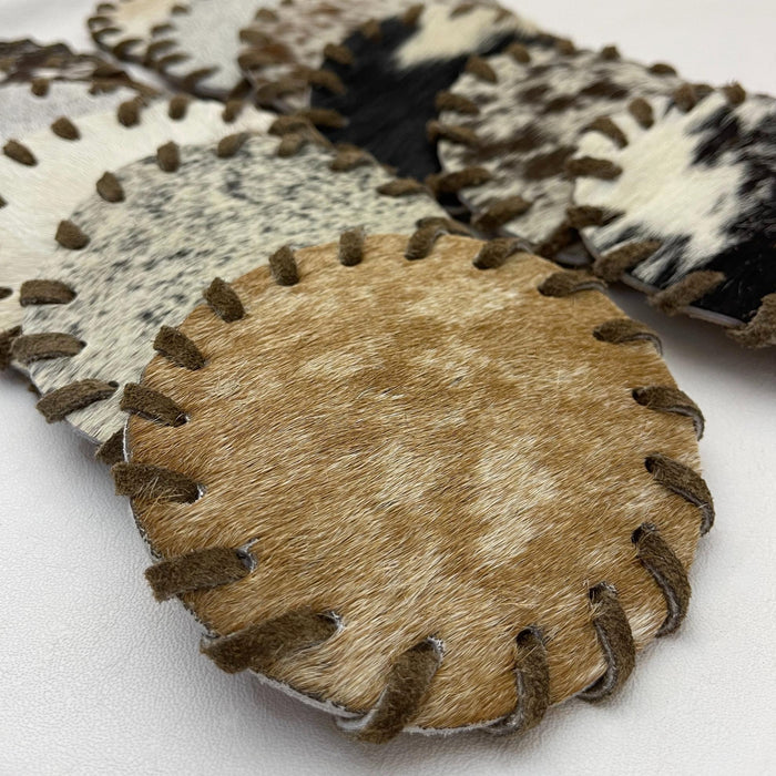 Hair on Cowhide Coasters with Laced Edge - Rustic Western Home Accessories