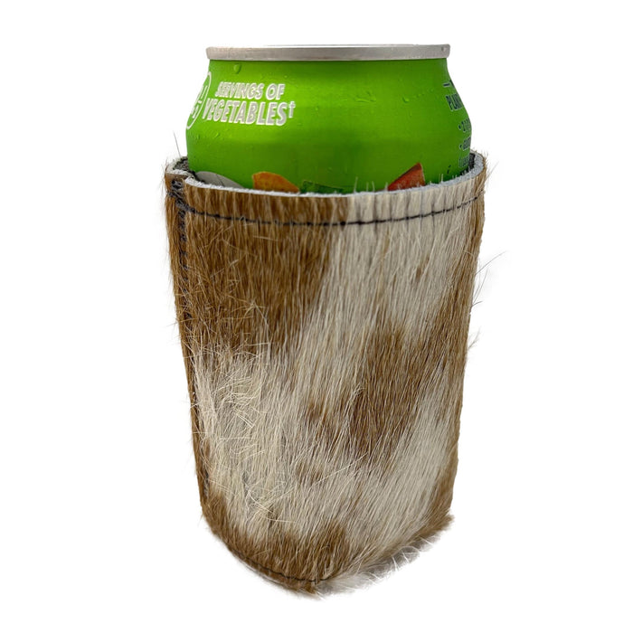 Hair-On Cowhide Can Koozies - Leather Beverage Holder - Black & White, Brown & White, Tricolor Can Sleeves