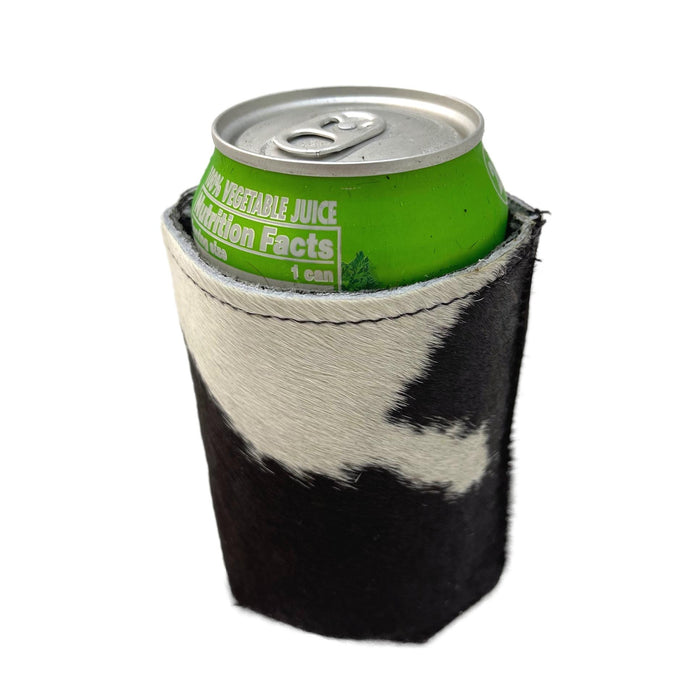 Hair-On Cowhide Can Koozies - Leather Beverage Holder - Black & White, Brown & White, Tricolor Can Sleeves