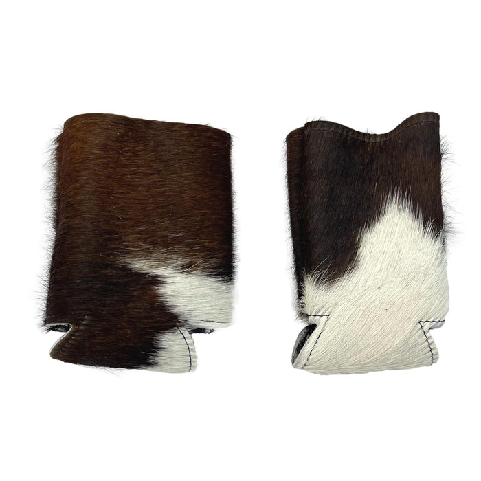 Hair-On Cowhide Can Koozies - Leather Beverage Holder - Black & White, Brown & White, Tricolor