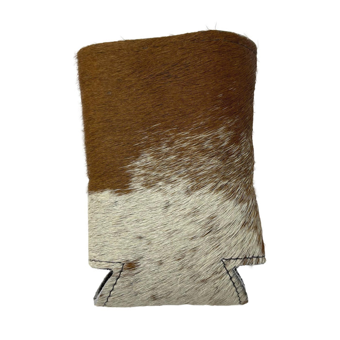 Hair-On Cowhide Can Koozies - Leather Beverage Holder - Black & White, Brown & White, Tricolor Can Sleeves