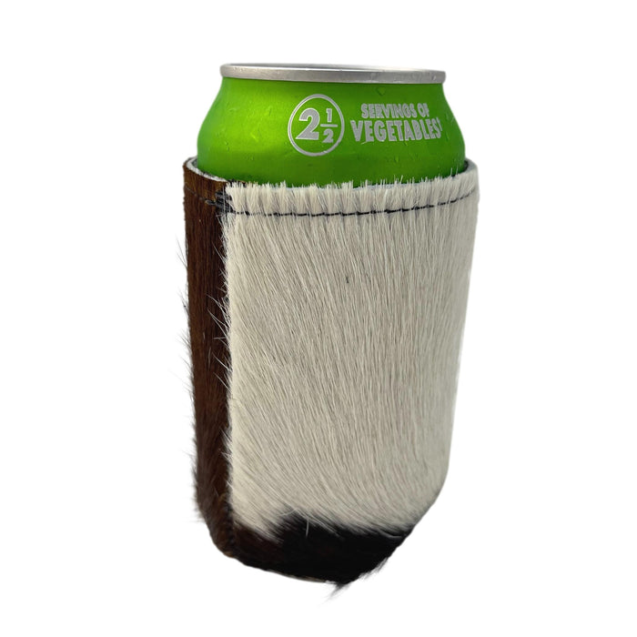 Hair-On Cowhide Can Koozies - Leather Beverage Holder - Black & White, Brown & White, Tricolor Can Sleeves