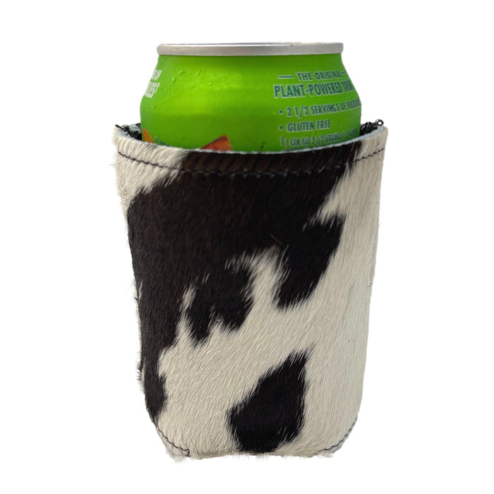 Hair-On Cowhide Can Koozies - Leather Beverage Holder - Black & White, Brown & White, Tricolor