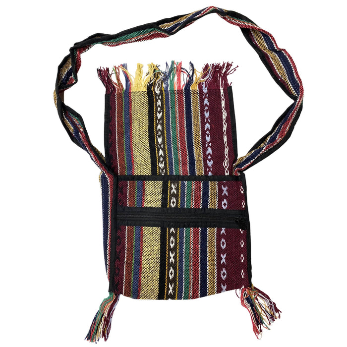 Handwoven Cloth Cross Body Handbag with Fringe - Hand Crafted Hippie Style Purse