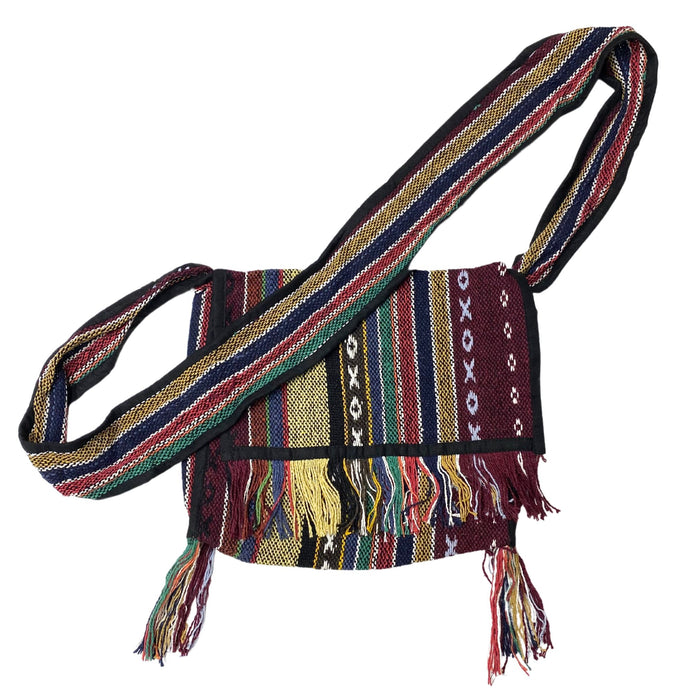 Handwoven Cloth Cross Body Handbag with Fringe - Hand Crafted Hippie Style Purse