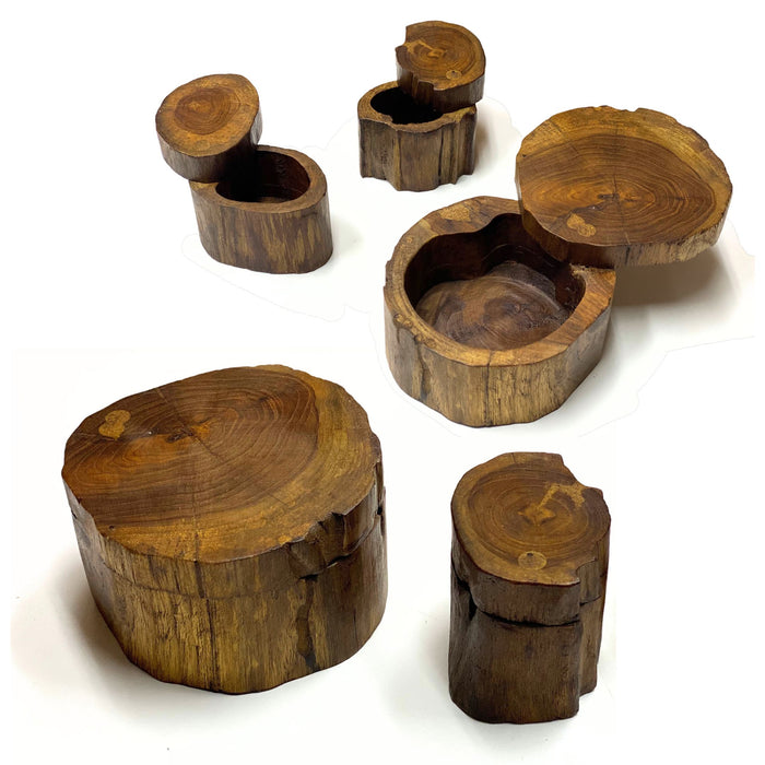 Handcrafted Circular Rustic Wooden Slide-Top Jewelry Keepsake Boxes