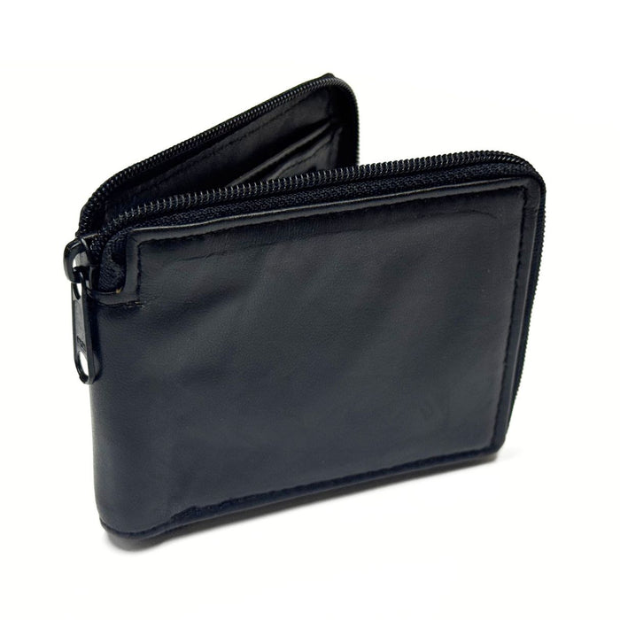Black Leather Zipper Men's Wallet
