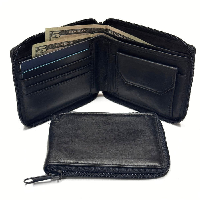Black Leather Zipper Men's Wallet