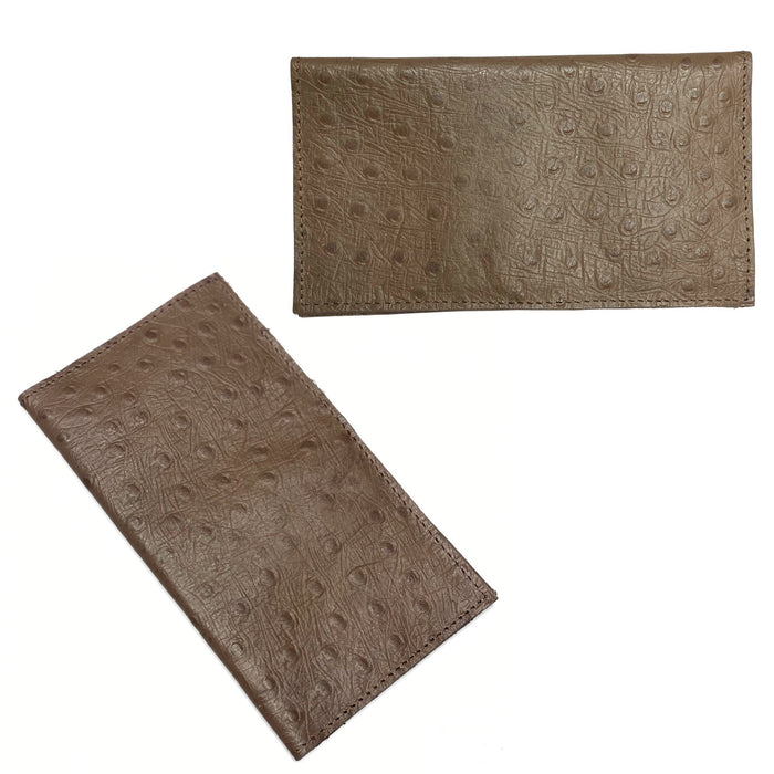 Ostrich Print Leather Checkbook Cover - Leather Wallet Accessory