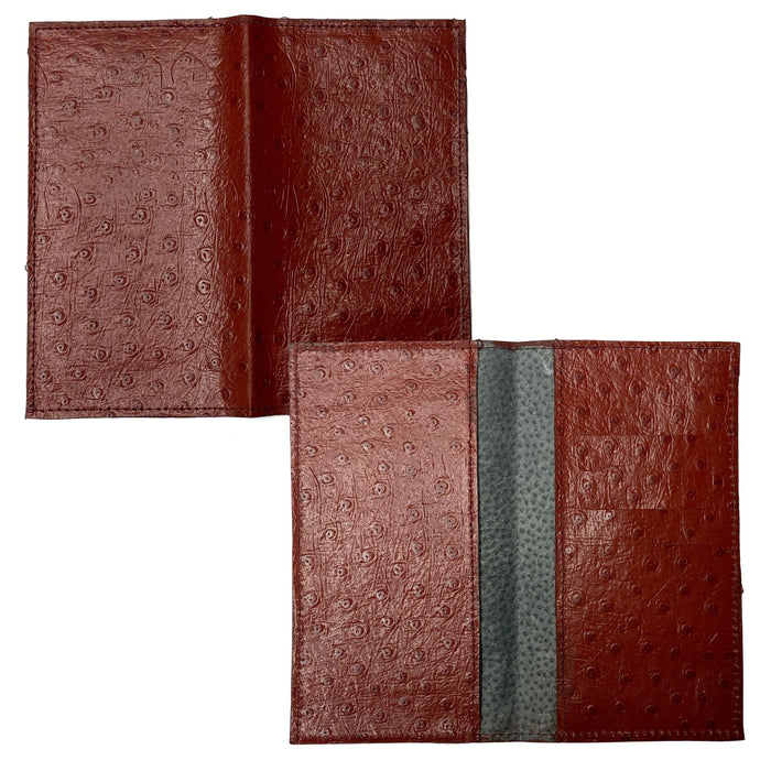 Ostrich Print Leather Checkbook Cover - Leather Wallet Accessory