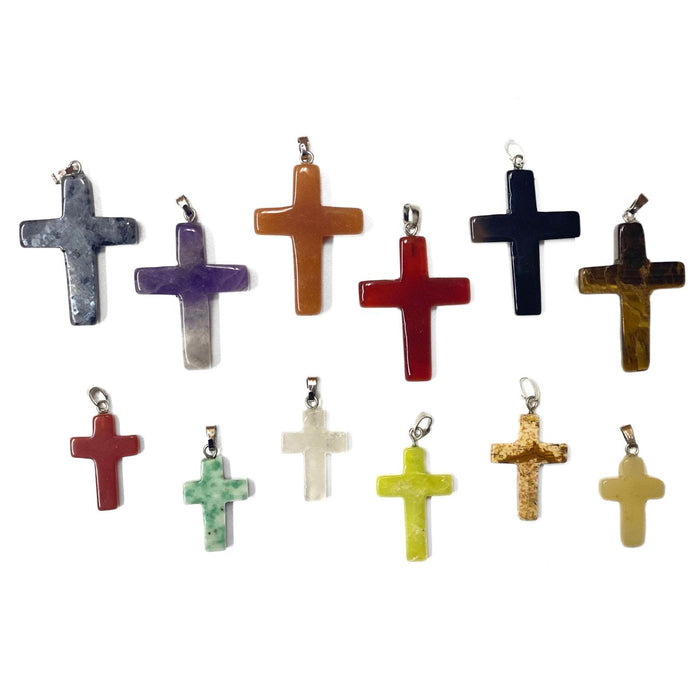 Stone Cross Necklace Pendant - Six Pack - Large - Small - Religious Christian Jewelry