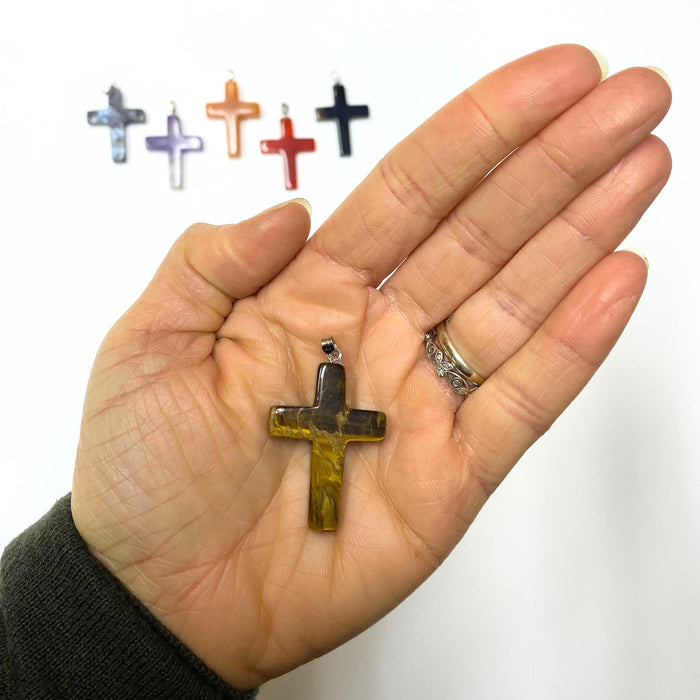 Stone Cross Necklace Pendant - Six Pack - Large - Small - Religious Christian Jewelry