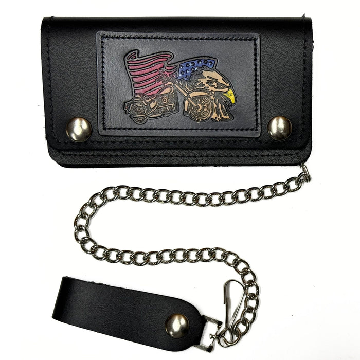 Small Embossed Leather Trucker Wallets with Chain - Deer - Eagle & Bike - Skull