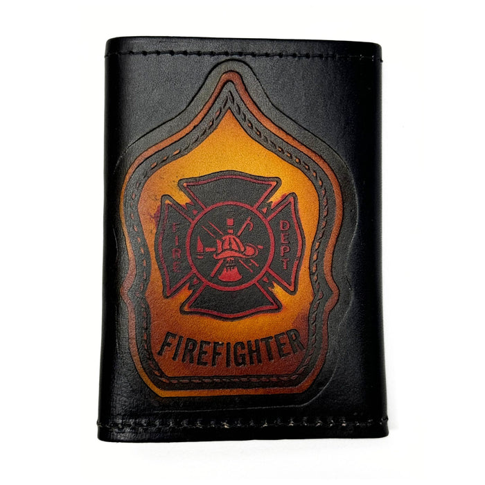 Trifold Embossed Leather Wallet - Train - Eagle - Firefighter - Live to Ride