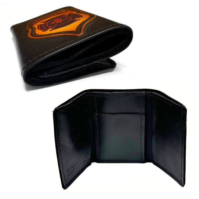 Trifold Embossed Leather Wallet - Train - Eagle - Firefighter - Live to Ride