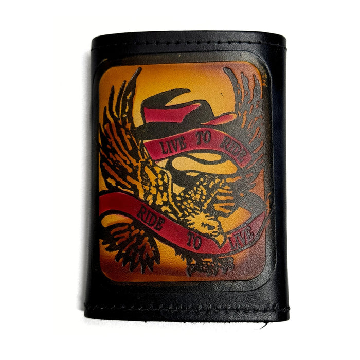Trifold Embossed Leather Wallet - Train - Eagle - Firefighter - Live to Ride