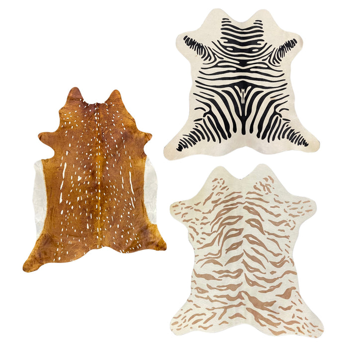 Mini Cowhides - Baby Zoo Rugs - Zebra, Snow Tiger, or Axis Deer - Printed Cowhide Cutout