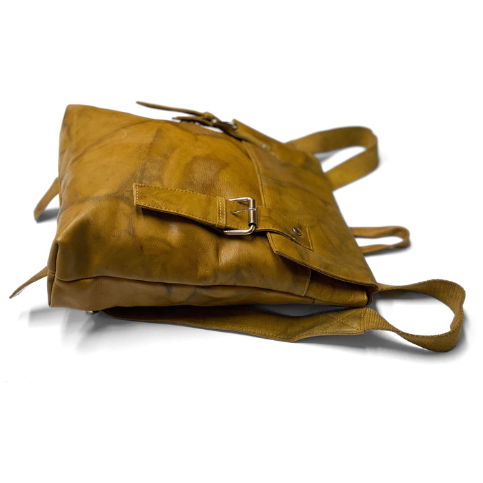 Leather Flap Over Backpack - Casual Travel Bag - Tan