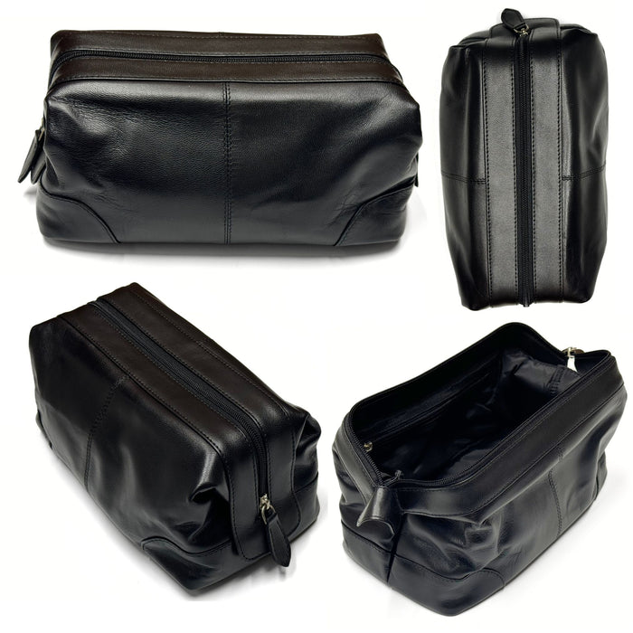 Cowhide Leather Dopp Kit in Veg Tan Leather - Travel Toiletries Bag - Black or Brown