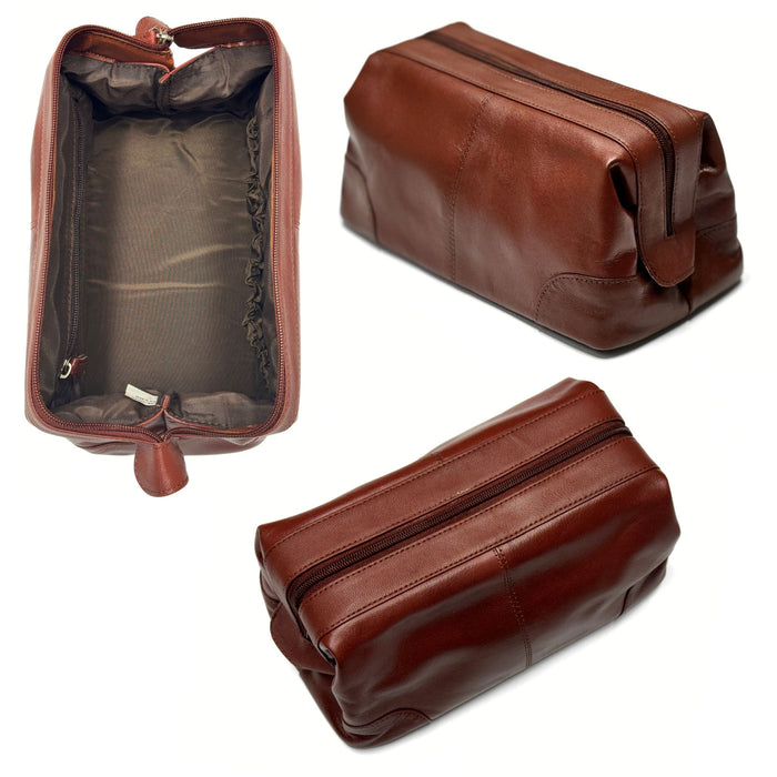 Cowhide Leather Dopp Kit in Veg Tan Leather - Travel Toiletries Bag - Black or Brown