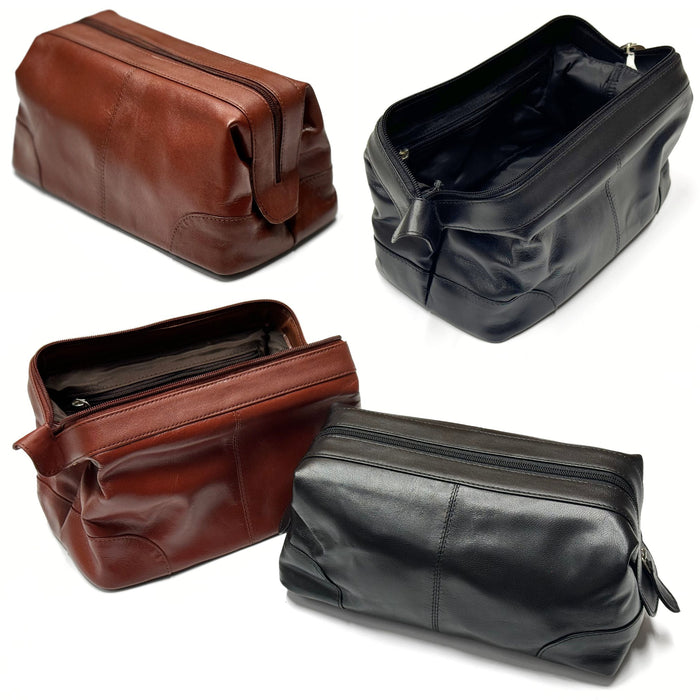 Cowhide Leather Dopp Kit in Veg Tan Leather - Travel Toiletries Bag - Black or Brown